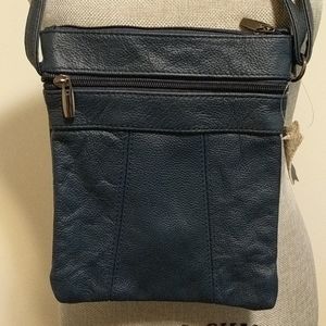 New Navy Blue Leather Cross Body Purse